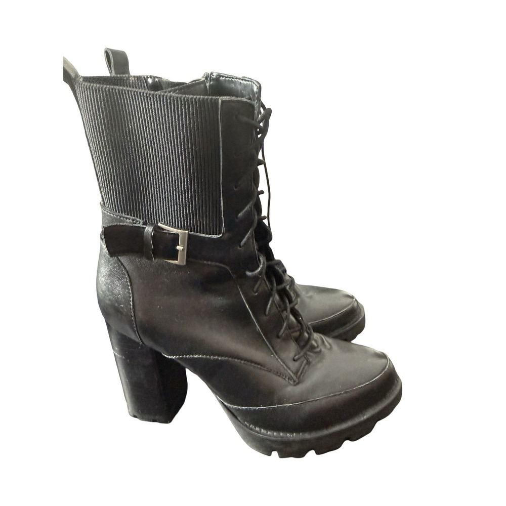 Charles David Gimmick Heeled Combat‎ Boot Womens 7 1/2 M  Nubuck Leather Zip